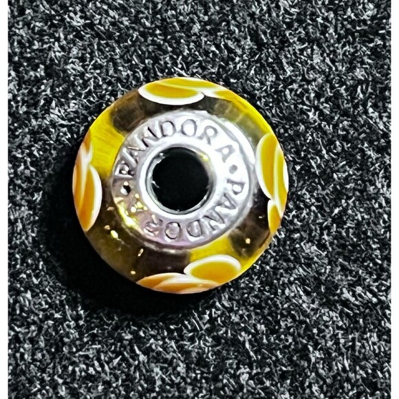 Pandora Retired Yellow ‘Flowers For You’ Murano Glass Bead Charm Silver Core - Picture 4 of 4